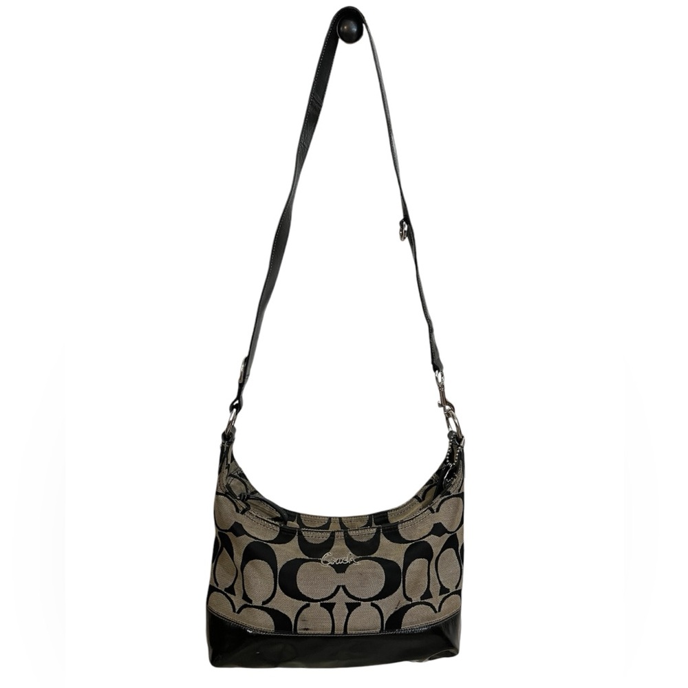 Coach Signature Vintage Black and Tan Leather Trim Crossbody Bag! #M1271-F17491.